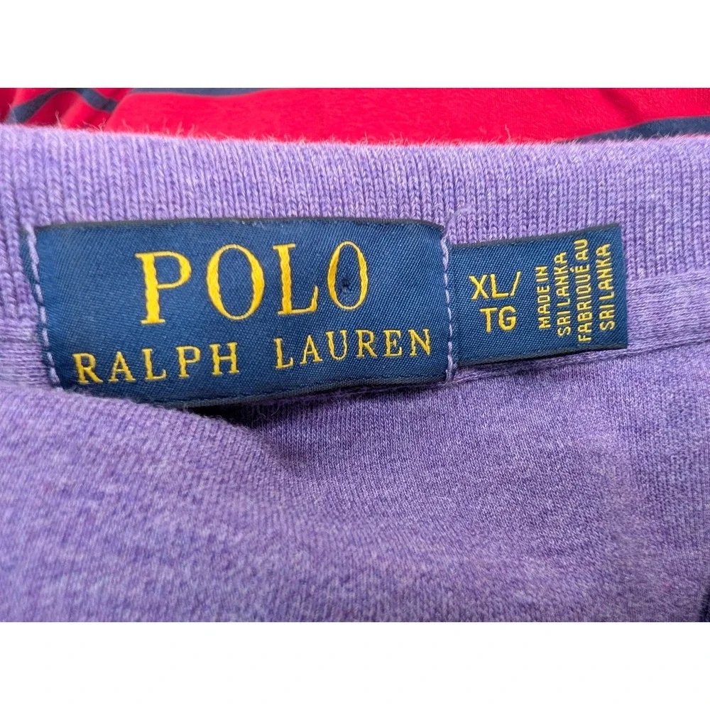 Lot of 2 Polo Ralph Lauren Men's XL Long Sleeve‎ Polo Shirt Purple Red Striped